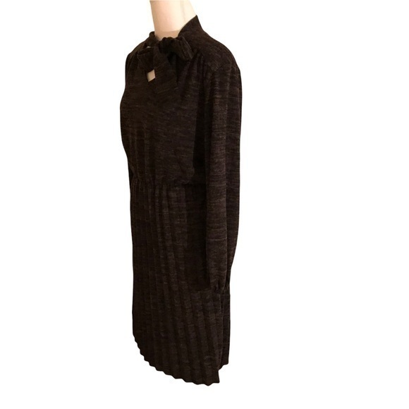 4. NWT Tacera tie neckline heather gray knife pleat long sleeves dress Size PS - Picture 3 of 10